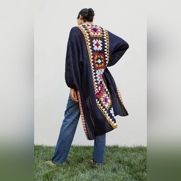 Anthropologie Navy and Multicolor Crochet Cardigan - Picture 1 of 7